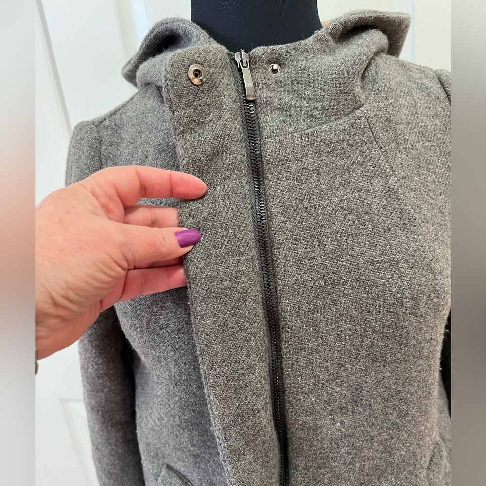 Zara Basic Hooded Zip Down Wool Blend Jacket Coat - image 3